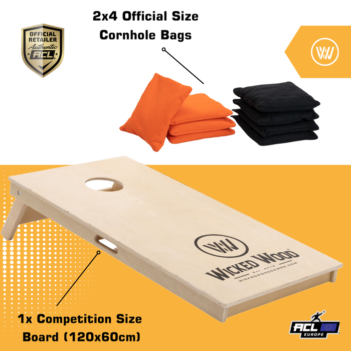 Cornhole Starting Kit - 12mm / 15mm - 120x60 - 1x Board / 2x4 Bags Cornhole sets Wicked Wood Games